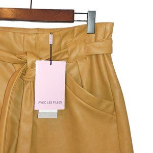 Avec Les Filles Tan Vegan Leather Paper Bag Shorts - Size S - New with Tags